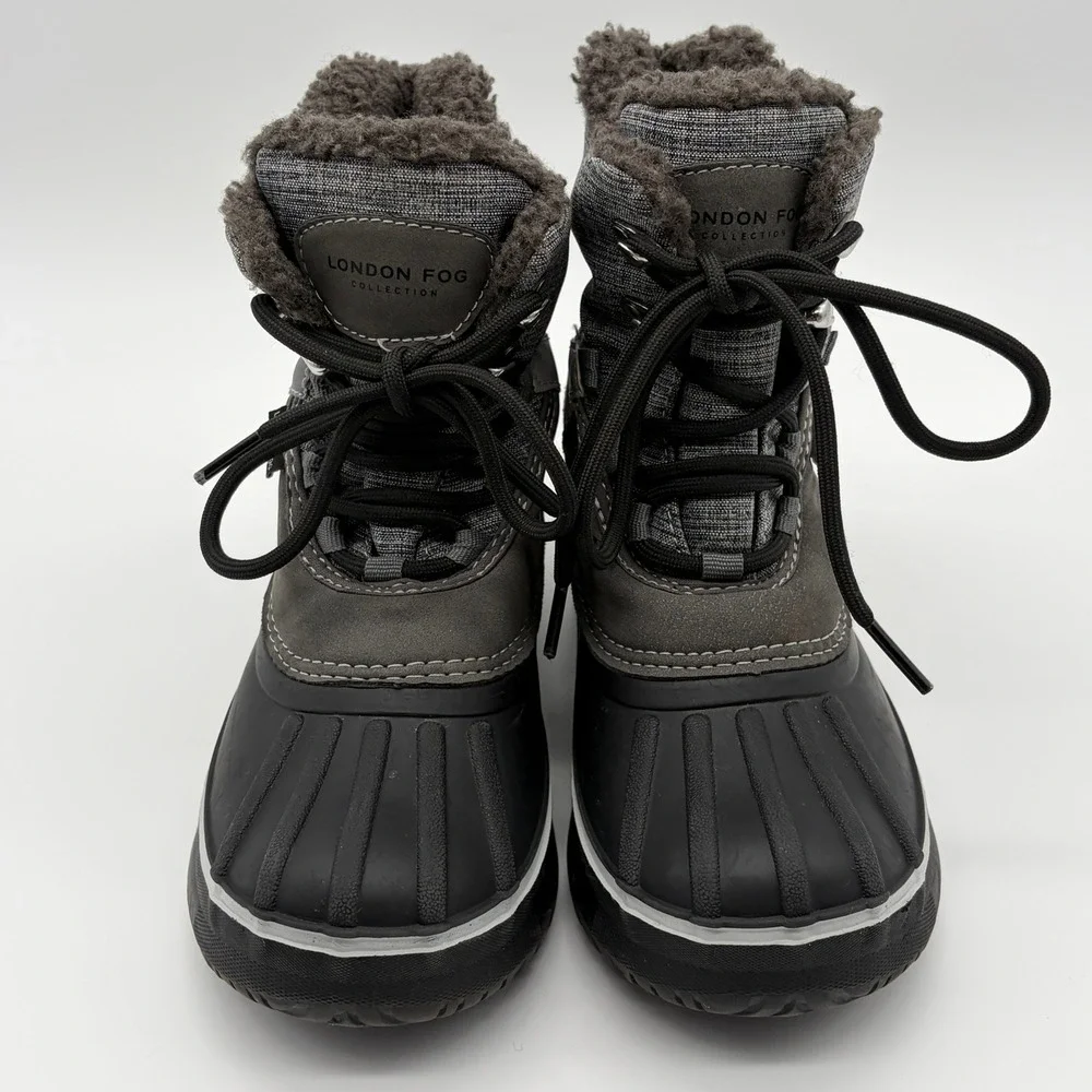 London Fog Croydon Kids Snow Boots Grey Black Faux Fur Lined Size 3 CL30204Y